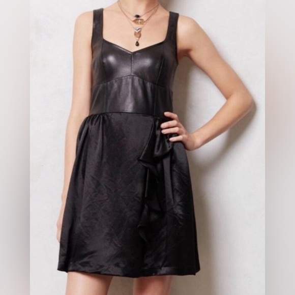 Nanette Lepore Magic Carpet Leather-top dress size 8 mini - Picture 3 of 12